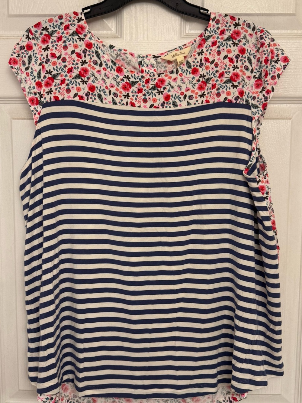 Matilda Jane Mixed Media Floral Striped Button-Back Tunic Top